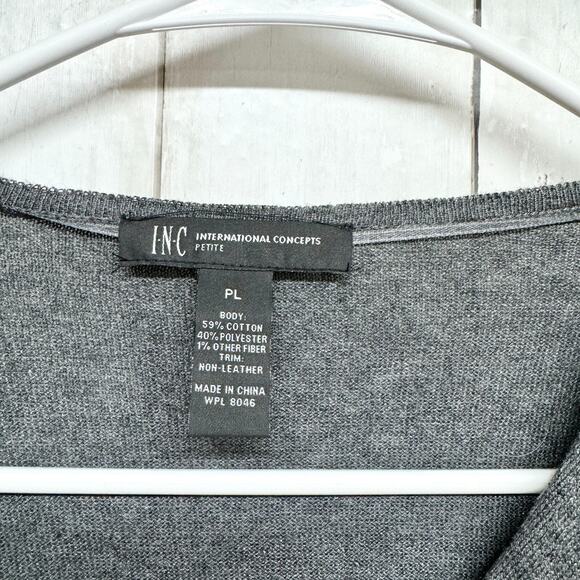 INC Concept Women Size PL Grey 100% Cotton Draper Long Sleeve Ruffled - Picture 2 of 3